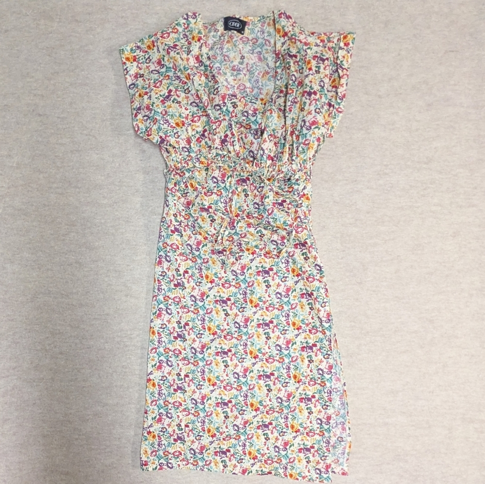 Two Piece Floral Dress Shoulder Cover High Slit Midi Dress Size Medium